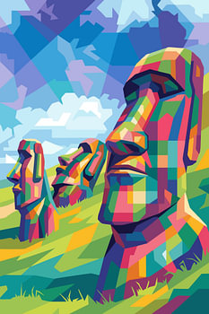 Moai-Insel – WPAP-Pop-Art-Illustration – Metallposter