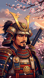 Pixel Art : The Last Samurai Beneath the Cherry Blossoms, Guarding His Honor and Destiny Before the Majestic Mount Fuji at Sunset Tonight by my pixel art