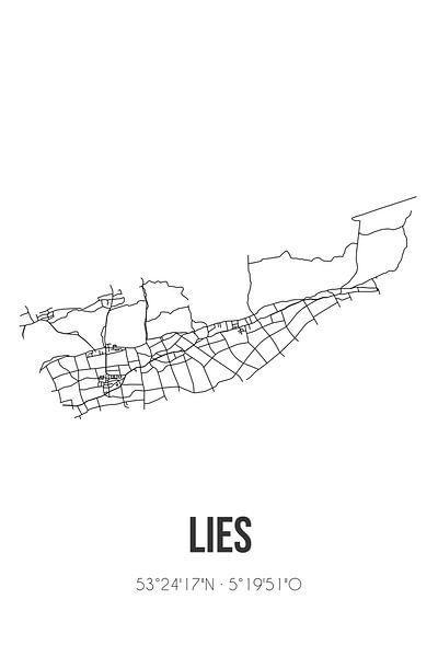 Lies (Fryslan) | Map | Black and white by Prints of Place