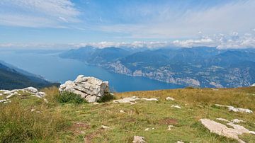 on the summit of Monte Baldo near Malcesine with a view of Lake Garda