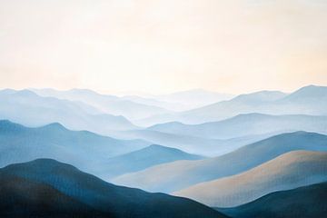 Zachte heuvels in de ochtendnevel van Poster Art Shop