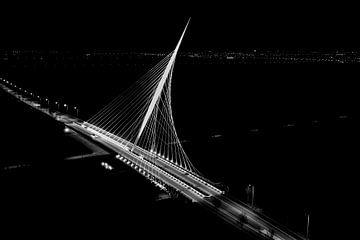 Luchtfoto van de Calatrava brug, de Harp, in Nieuw-Vennep by Michel Sjollema