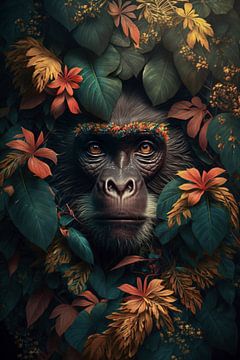 Face of a monkey in the jungle by Digitale Schilderijen