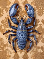 Blue lobster on wallpaper