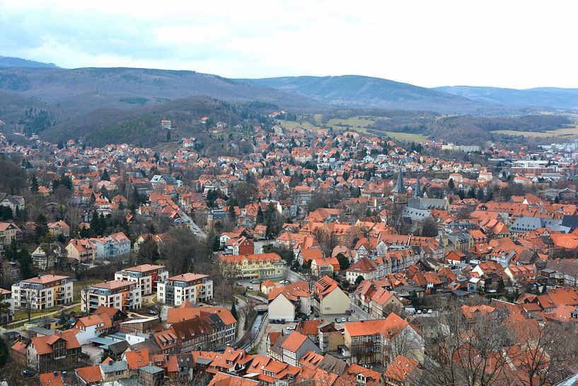 Aerial view of the romantic medieval town of Wernigerode in the Harz Mountains in Germany by Heiko Kueverling