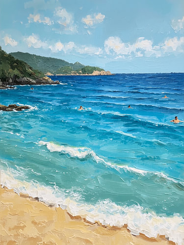 Azure-blue waves with swimmers