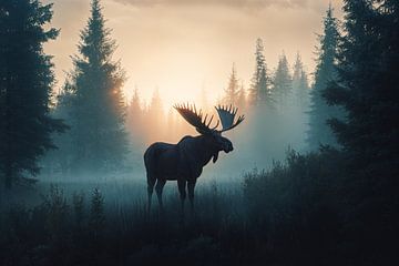 Eland in mistig bos van Imperial Art House