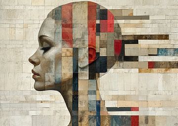 Frau Geometrisches Porträt | Mosaikgeflüster von Kunst Kriebels