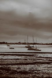 pleasure boats at low tide in sepia by Youri Mahieu