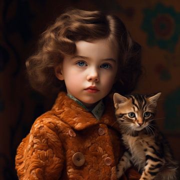 Kunstporträt "Ich und meine Katze" von Carla Van Iersel