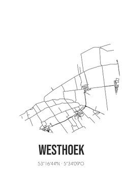 Westhoek (Fryslan) | Map | Black and white by Rezona