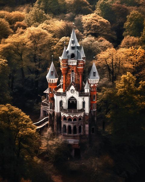 Sprookjeskasteel van bovenaf van fernlichtsicht