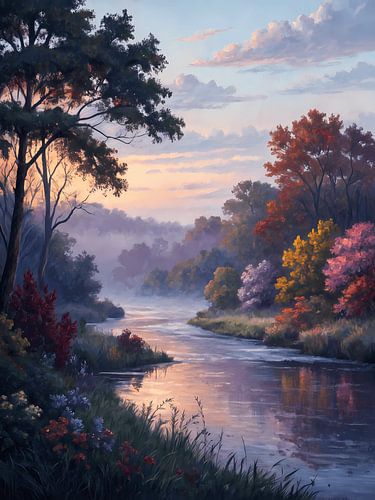 Serene rivieroever in de schemering