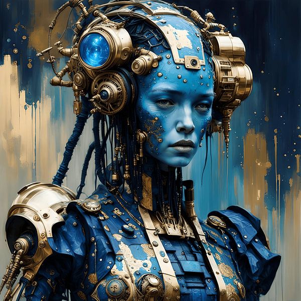 Portrait de Cyborg en bleu foncé et or par Anouk Maria