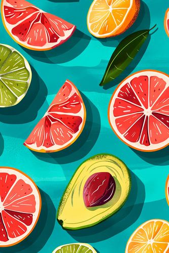 Fruitige variëteit op blauw