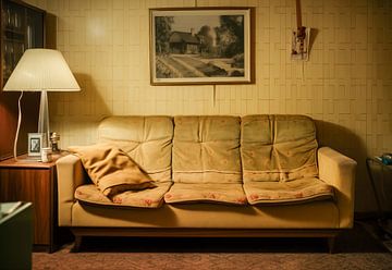 Beiges Sofa im 60er-Stil im Wohnzimmer von Animaflora PicsStock