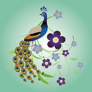 Pfau mit Blumen