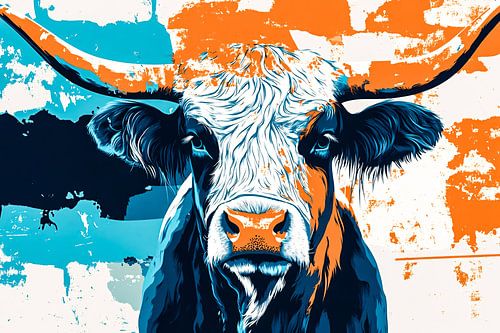 Kleurrijke stierenkop op doek