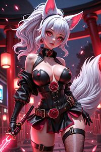 KYURANIX – Fille renard anime sexy en guerrière dans un village japonais