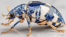 Käfer / Käfer / Marienkäfer in Delfter Blau und Gold auf weißem Marmorgrund von Gelissen Artworks