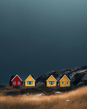 Kleurrijke huizen in Noorwegen van fernlichtsicht