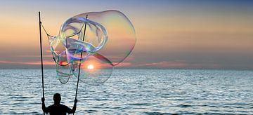 Bubble blower at sunset