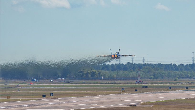 Hochgeschwindigkeitsvorbeiflug der Blue Angels #5 während einer Flugshow. von Jaap van den Berg
