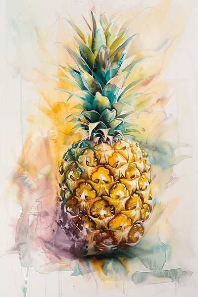 Farbenfrohe Ananas: Aquarell-Inspiration von Poster Art Shop