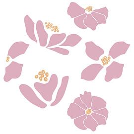 Flower market. Modern botanical art in white, yellow, pink by Dina Dankers