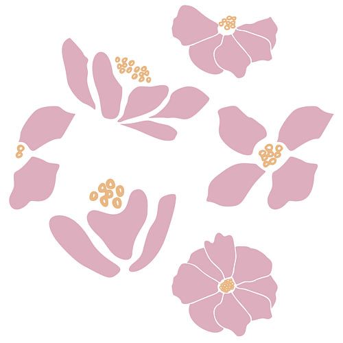 Marché aux fleurs. Art botanique moderne en blanc, jaune et rose.