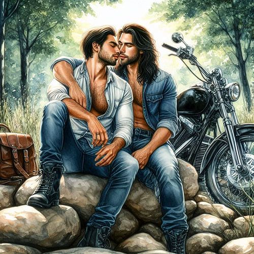 2 mannen in het bos met hun motor