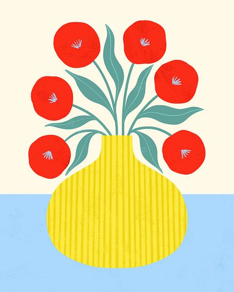 Red Flowers in Yellow Vase by Melissa Donne