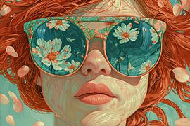 Sonnenbrille | Red Hair, Floral Reflections von Kunst Laune