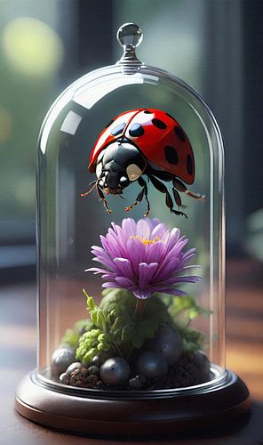 Coccinelle flottante dans un bocal