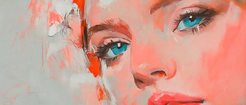 Vrouw met helderblauwe ogen - Aquarel kunst