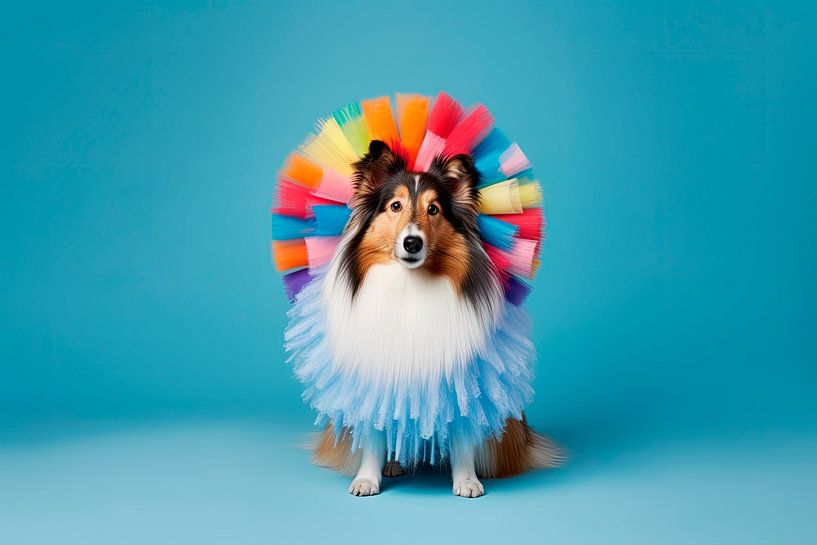 Collie im Regenbogen Outfit von Digital Arties