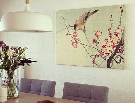 Songbird on blossom branch, Ohara Koson