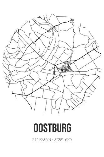 Oostburg (Zeeland) | Karte | Schwarz und weiß