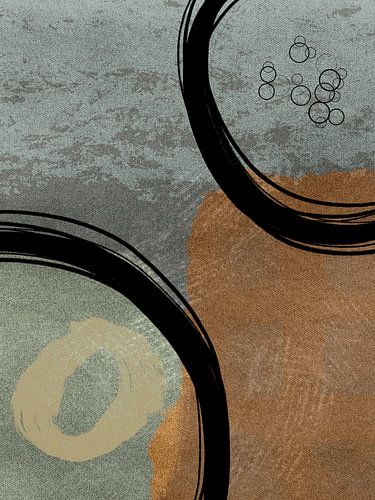 Abstract artwork with organic shapes, lines and circles