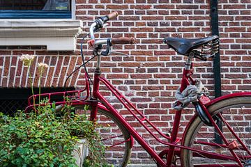 Iconisch Nederlands: Een rode fiets in een schilderachtig straatje van Den Haag van Denny van der Vaart
