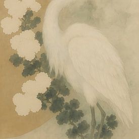Witte Reiger in Sereen Japans Landschap van But First Framing