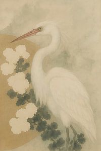 Weißer Reiher in ruhiger japanischer Landschaft