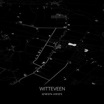 Zwart-witte landkaart van Witteveen, Drenthe. van Rezona