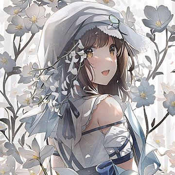 Anime illustratie van een meisje in boerenbond kleuren