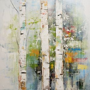 Forêt de bouleaux d'été | Peinture forêt de bouleaux sur De Mooiste Kunst