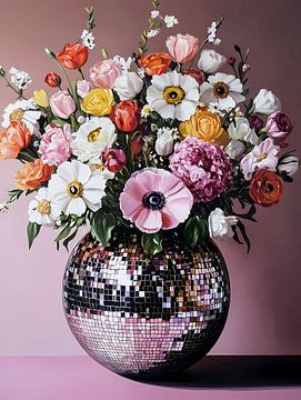 Bloemen in Disco Bal Vaas van Olga Wildrose