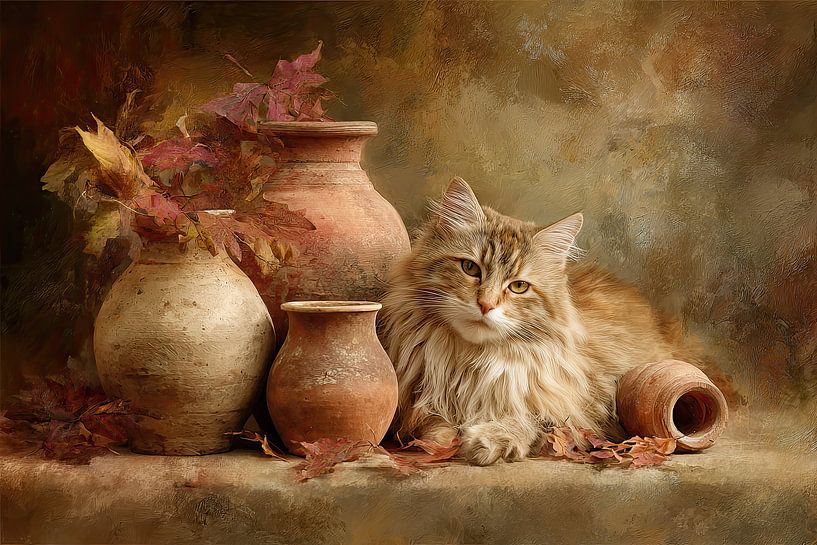 Cat and Pottery - Warm Autumn Still Life by Joriali photography and paintings