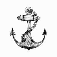 Scheepsanker met ketting, potlood tekening met de hand getekend, zwart wit
