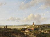 Un phare et des maisons de pêcheurs dans les dunes, la mer au loin, Andreas Schelfhout par Des maîtres magistraux Aperçu