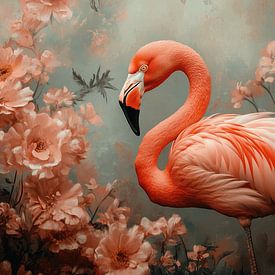 Flamingo in Romantische Bloementuin van Eva Lee